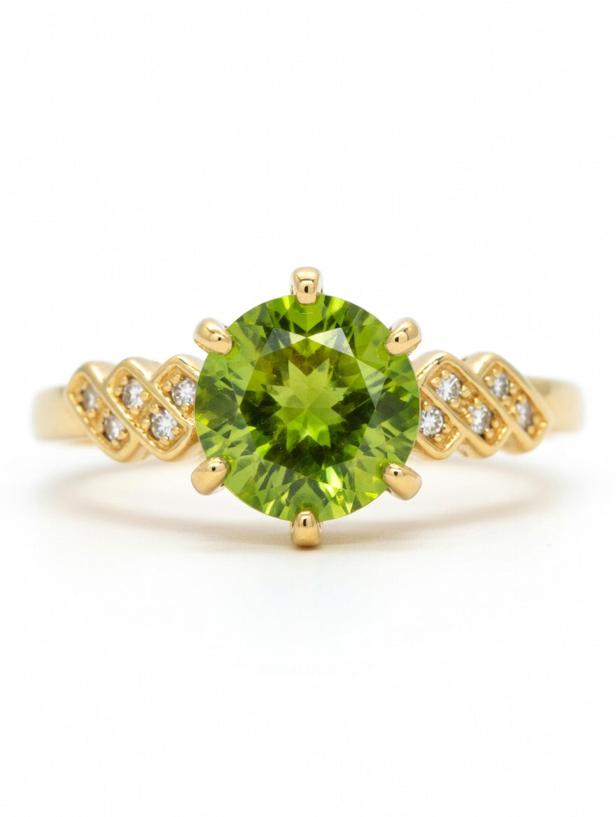 Olive green zirconia statement ring with 18K gold plating from Ashir Studio, tarnish-free and elegant jewelry piece.