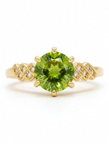 Olive green zirconia statement ring with 18K gold plating from Ashir Studio, tarnish-free and elegant jewelry piece.