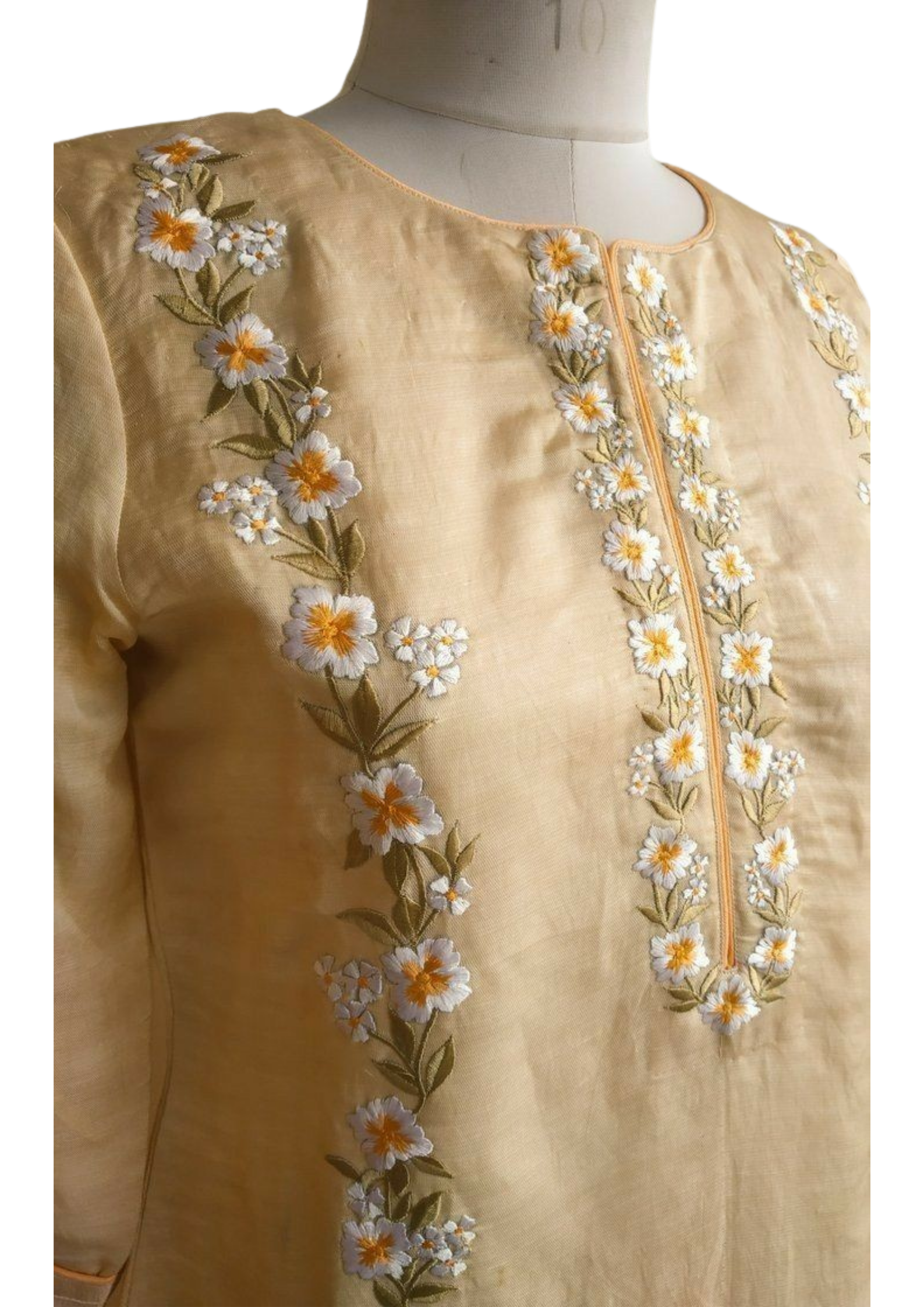 Handmade beige silk kurta by Ashir Studio showcasing elegant traditional clothing with intricate silk fabric detailing.