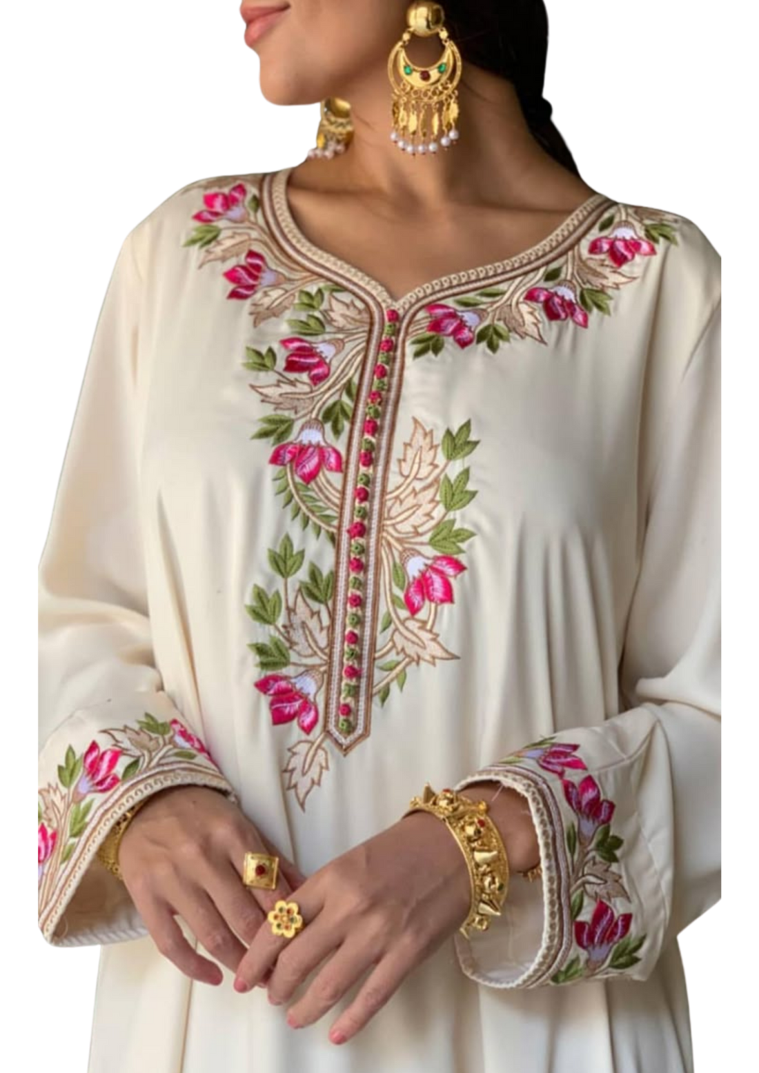 Handmade off-white Kaftan by Ashir Studio, flowing cloth with intricate details, ideal for casual or elegant occasions.