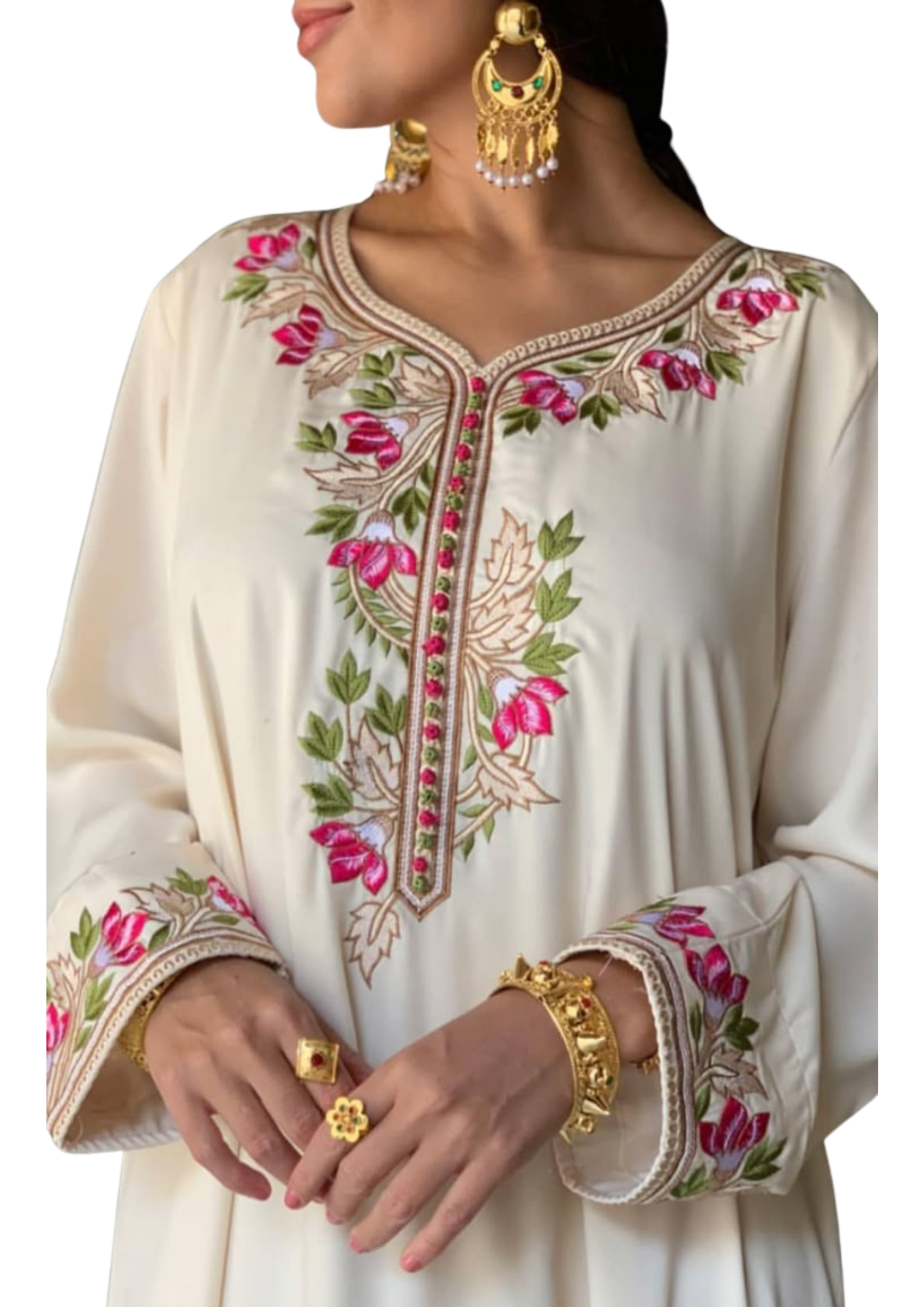 Handmade off-white Kaftan by Ashir Studio, flowing cloth with intricate details, ideal for casual or elegant occasions.