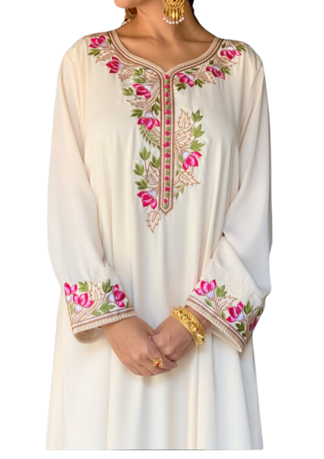 Handmade off-white Kaftan by Ashir Studio, flowing cloth with intricate details, ideal for casual or elegant occasions.