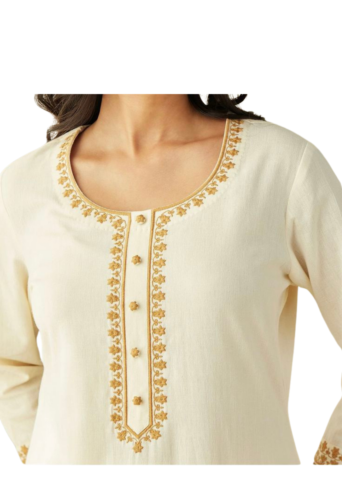 Handmade off-white kurta from Ashir Studio, featuring intricate embroidery and traditional cloth design.
