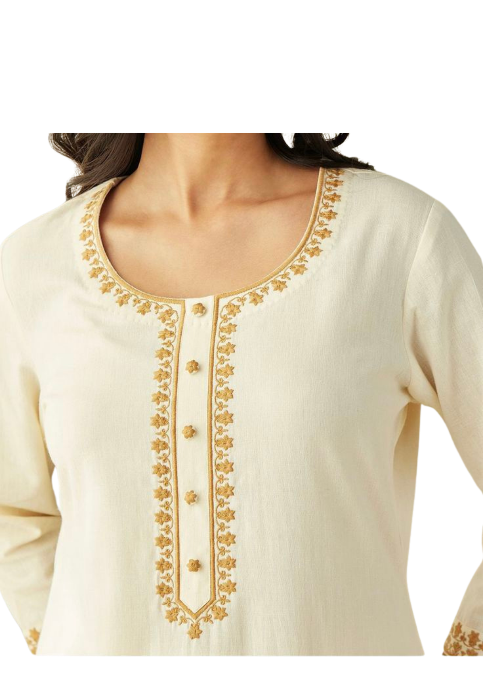 Handmade off-white kurta from Ashir Studio, featuring intricate embroidery and traditional cloth design.
