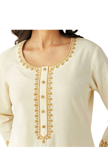 Handmade off-white kurta from Ashir Studio, featuring intricate embroidery and traditional cloth design.