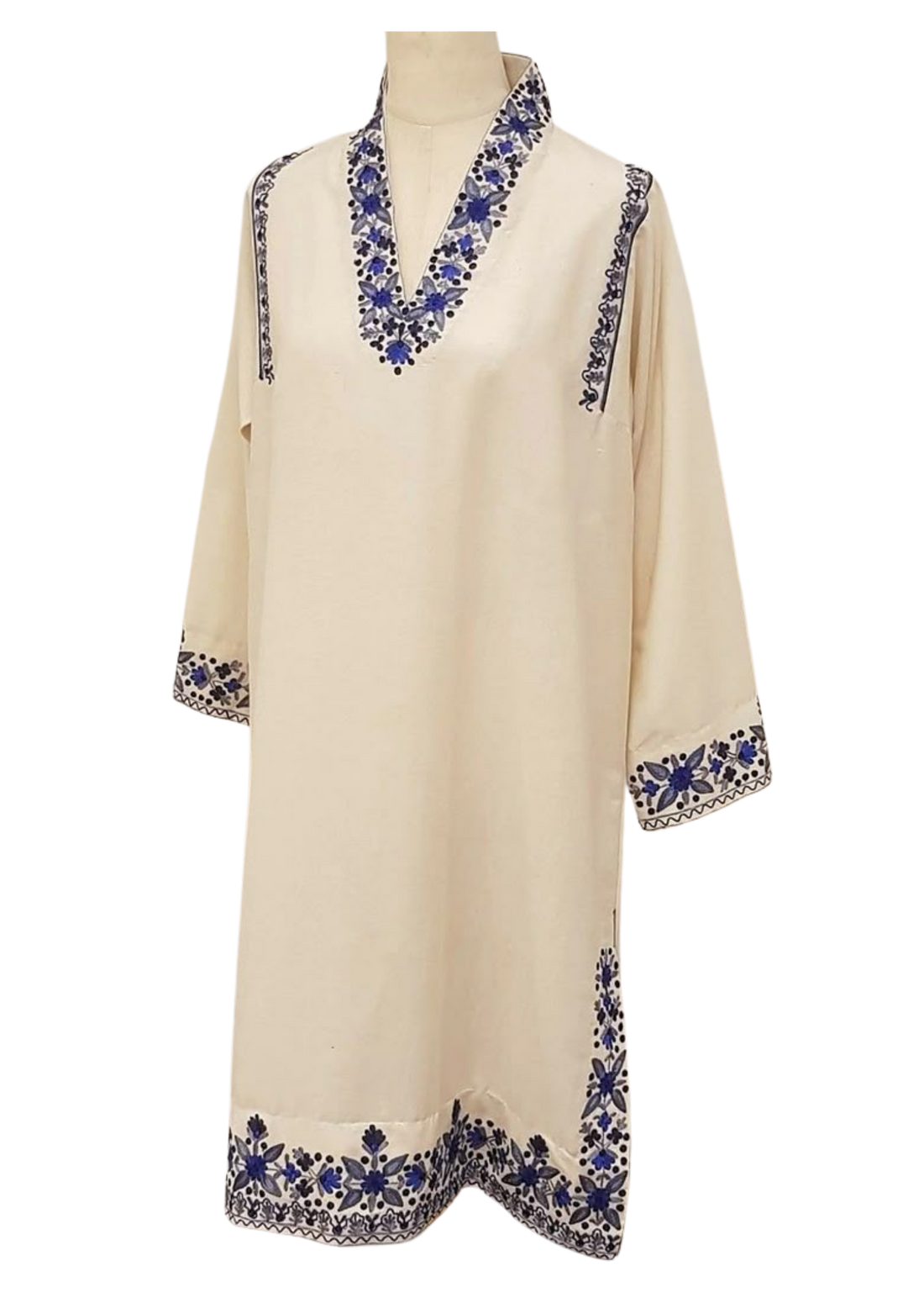 Handmade off-white kurta from Ashir Studio with intricate embroidery and traditional design, displayed on a neutral background.