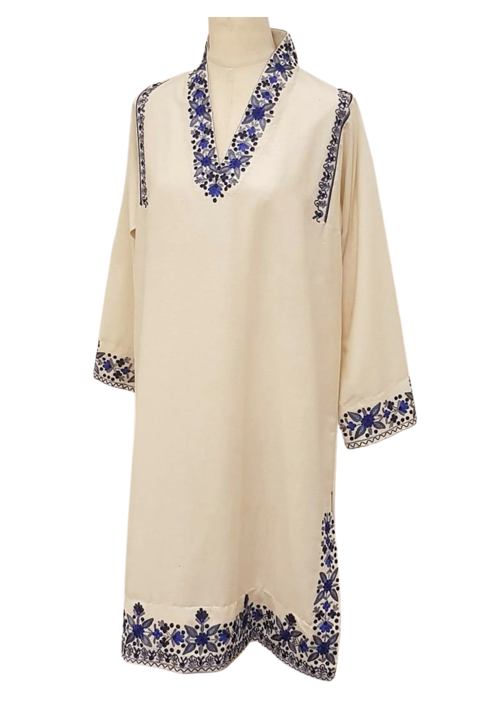 Handmade off-white kurta from Ashir Studio with intricate embroidery and traditional design, displayed on a neutral background.