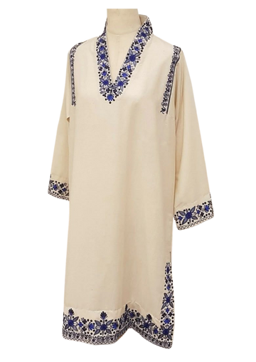Handmade off-white kurta from Ashir Studio with intricate embroidery and traditional design, displayed on a neutral background.