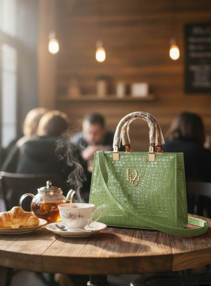 Ashir Studio Luxe Croco-Textured luxury handbag from the premium collection, showcasing a stylish, crocodile-patterned design.