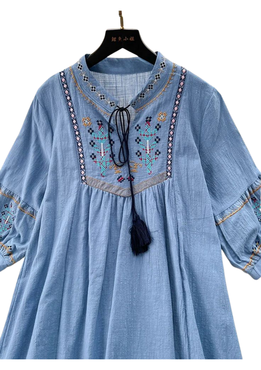 Embroidered boho tunic by Ashir Studio featuring intricate embroidery, lightweight fabric, and a relaxed fit for casual wear.