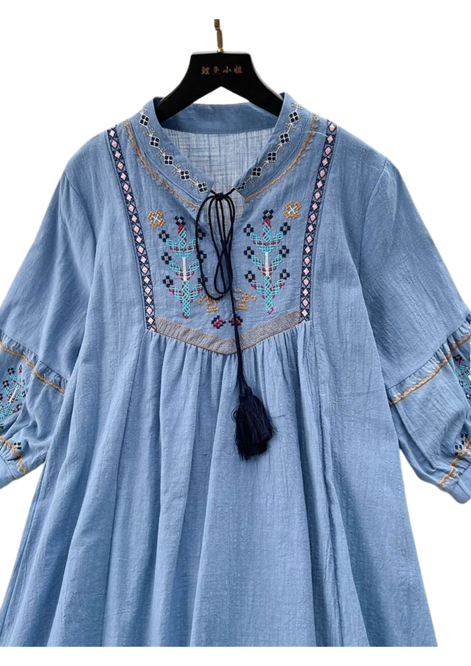 Embroidered boho tunic by Ashir Studio featuring intricate embroidery, lightweight fabric, and a relaxed fit for casual wear.