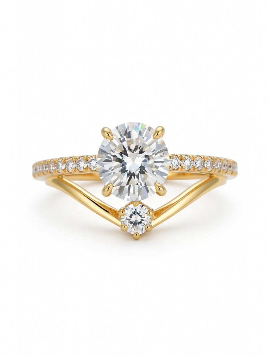 Ashir Studio Luxe Oval V-Shaped Solitaire Ring in 18K gold plating, tarnish-free jewelry with a sleek, elegant design.