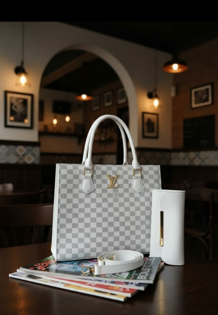 Ashir Studio Regal Damier Check handbag and wallet set featuring elegant check pattern and stylish accessory design.
