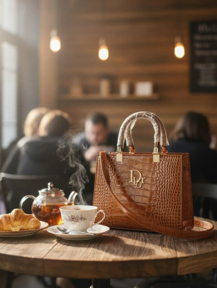 Ashir Studio Luxe Croco-Textured Luxury Handbag collection jewelry displayed in elegant design and rich textured leather.