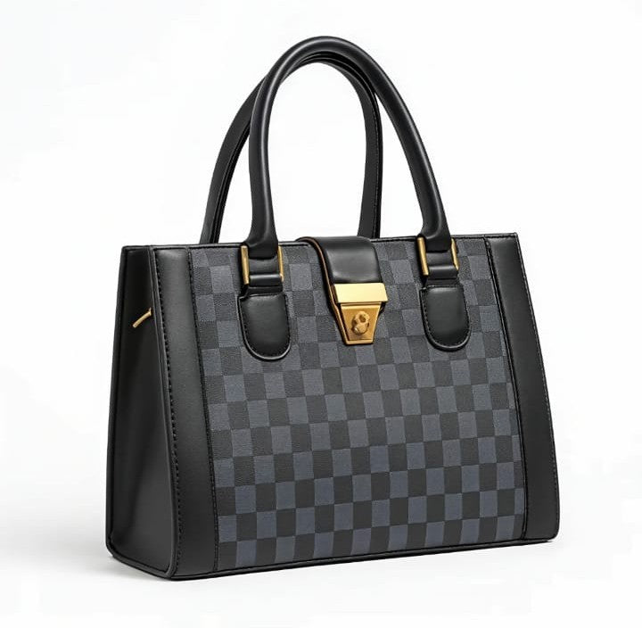 Checkered heritage satchel jewelry from Ashir Studio featuring intricate design and mixed metal accents.
