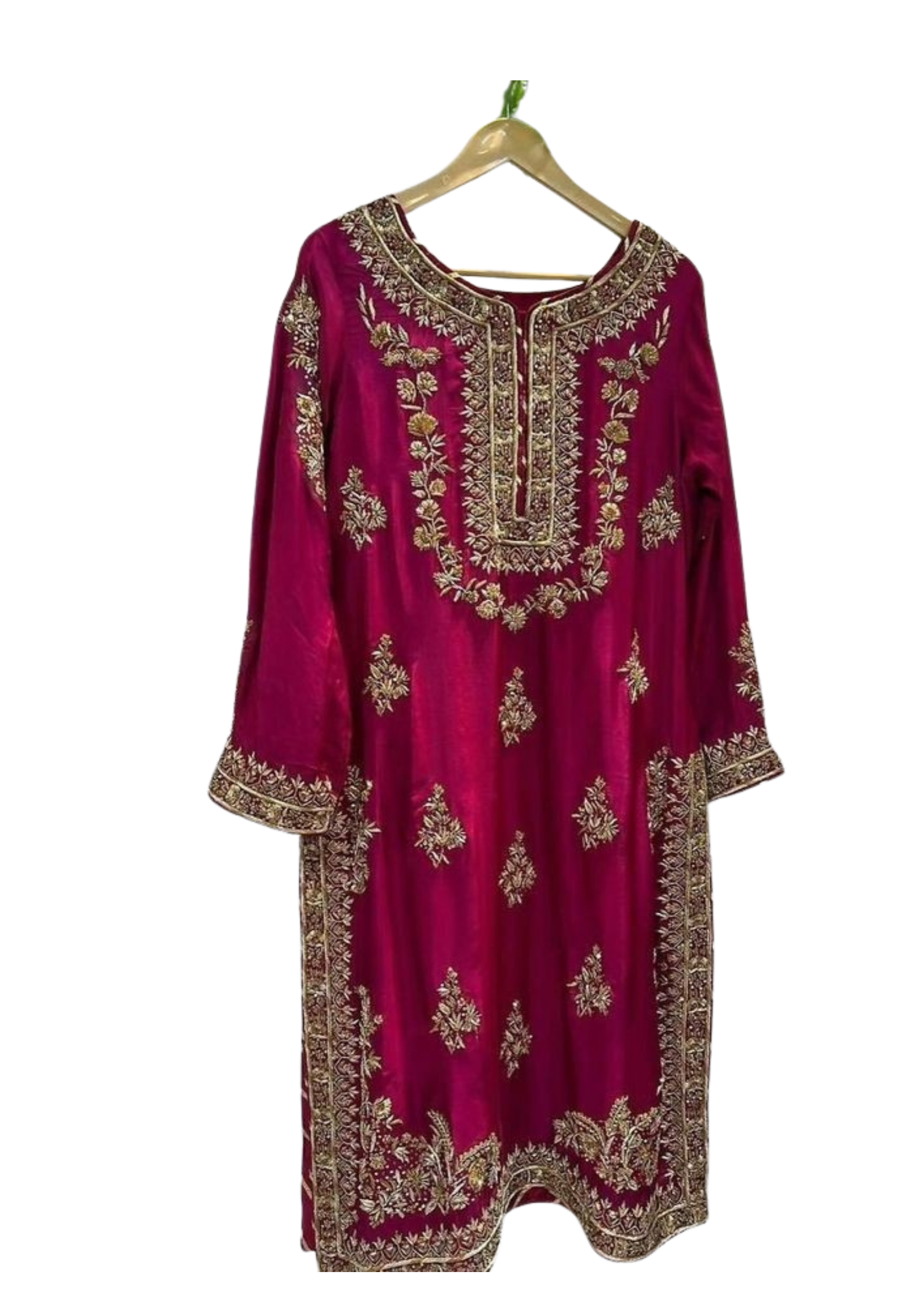 Handmade magenta silk kurta from Ashir Studio, featuring elegant fabric and traditional design, displayed flat on a white background.