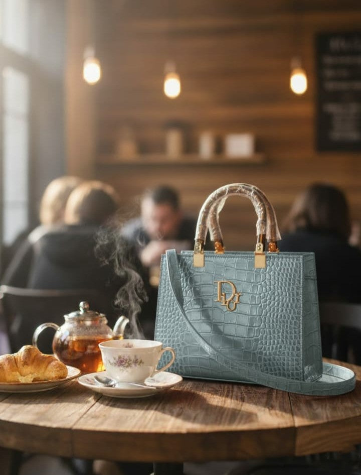 Ashir Studio Luxe Croco-Textured Premium Luxury Handbag Jewelry Collection featuring a stylish, crocodile-patterned accessory.
