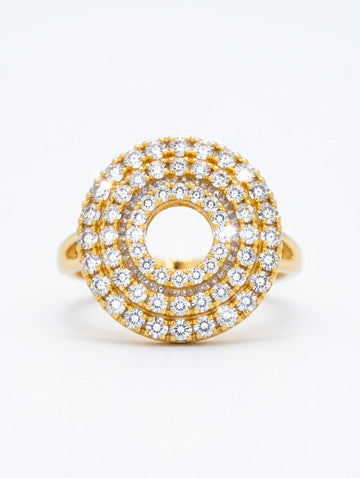 Gold-plated Celestial Halo Medallion Ring from Ashir Studio, tarnish-free jewelry with intricate celestial design.