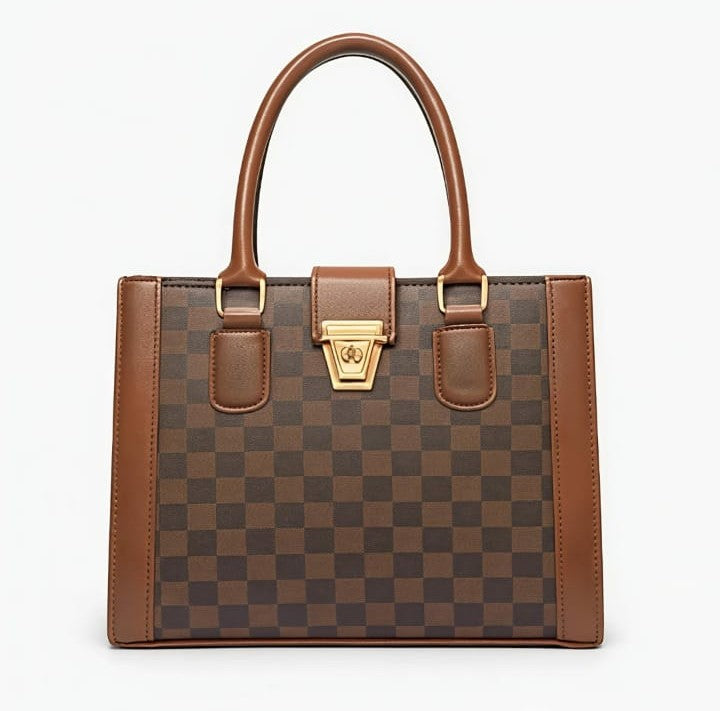 Ashir Studio Heritage Checkered Satchel jewelry box with checkered pattern and compact design.