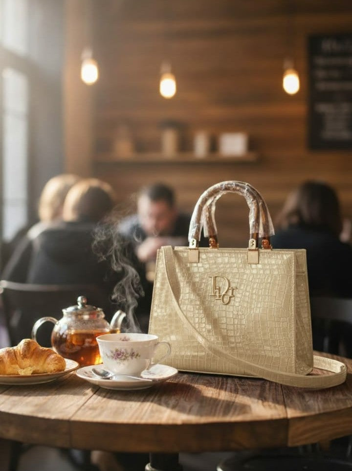Ashir Studio Luxe Croco-Textured luxury handbag with elegant design and premium leather, showcasing sophisticated craftsmanship.