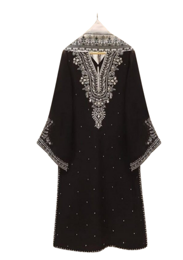 Handmade black kurta from Ashir Studio, featuring traditional cloth design and detailed stitching, displayed on a plain background.