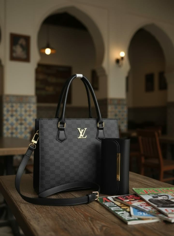 Ashir Studio Regal Damier Check handbag and wallet set featuring stylish jewelry accessories with checkered pattern and elegant design.