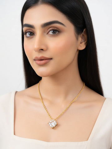 Diamond-shaped square-cut solitaire necklace from Ashir Studio featuring a sparkling gemstone pendant on a delicate chain.