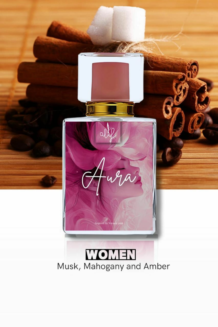 Ashir Studio Aura perfume bottle with elegant design and fragrance details visible in the image.