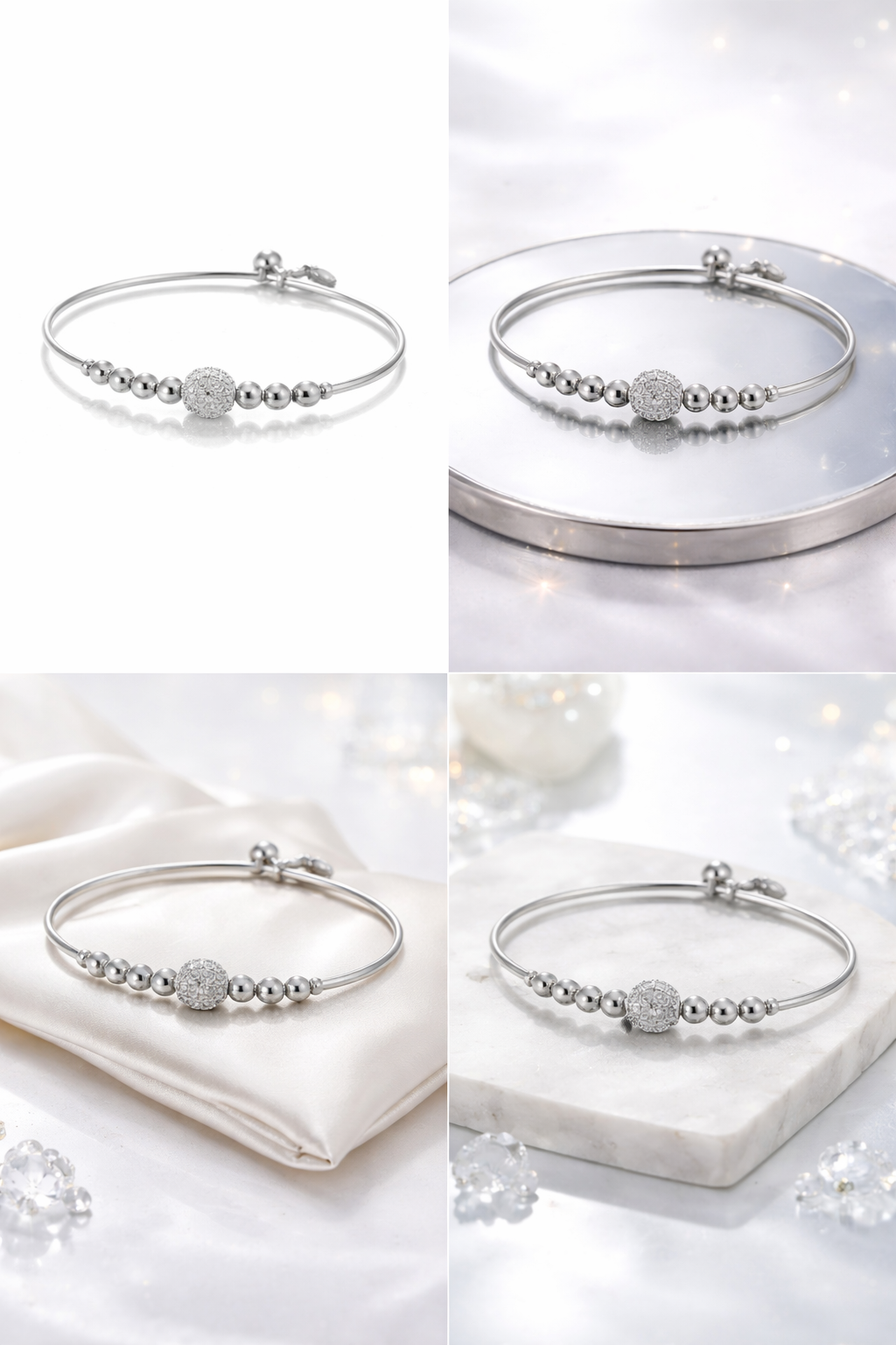 Elegant silver steel bracelet from Ashir Studio, showcasing intricate jewelry design with a sleek, polished finish.