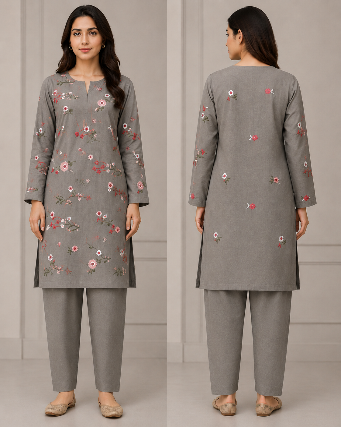 Embroidered Thread Work 2-Piece Suit