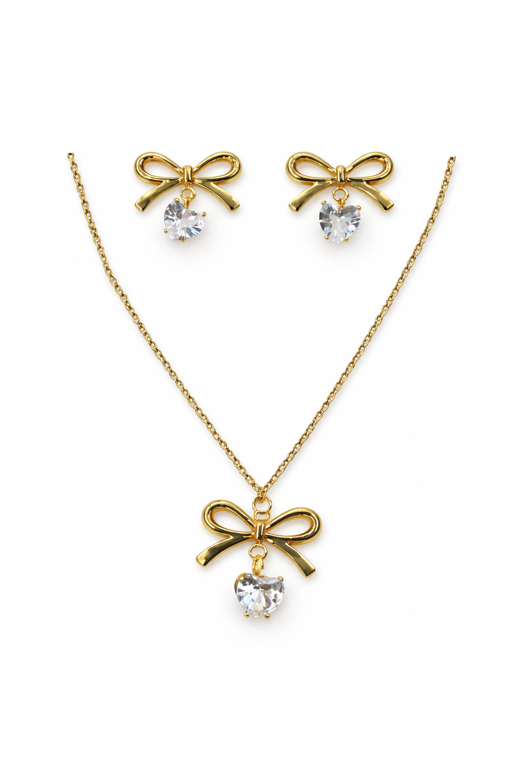 Elegant gold bow jewelry set by Ashir Studio featuring a stylish and sophisticated bow design for fashionable accessories.
