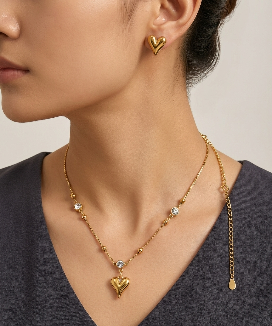 Heart-shaped jewelry set by Ashir Studio featuring elegant design, perfect for special occasions or everyday wear.