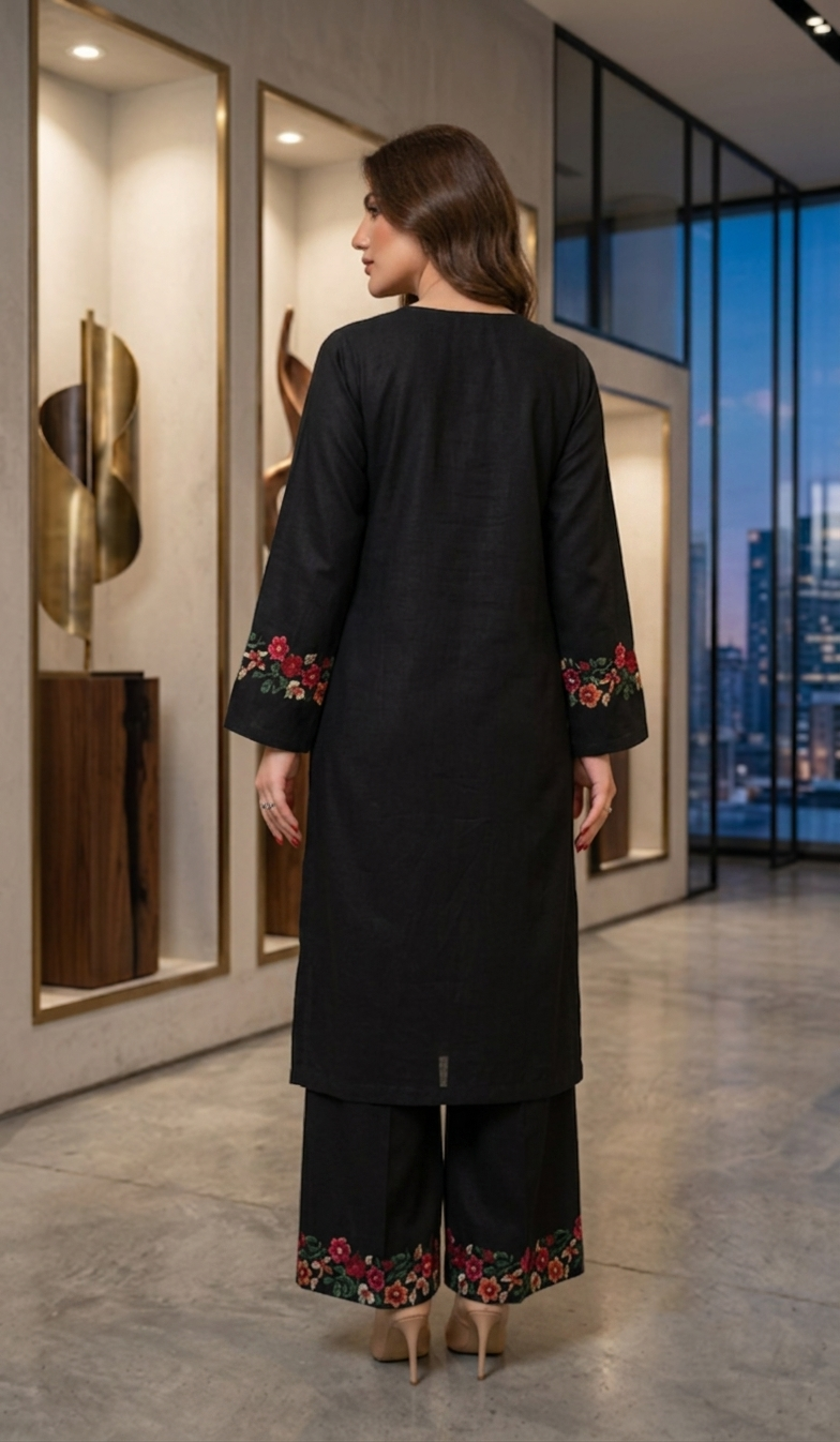 Black Embroidered 2-Piece Suit