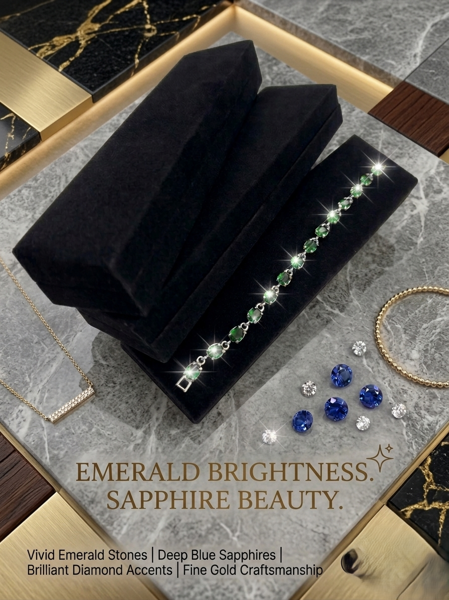 Italian 925 sterling silver tennis bracelet with emerald green cubic zirconia, 19cm, featuring elegant jewelry design from Ashir Studio.