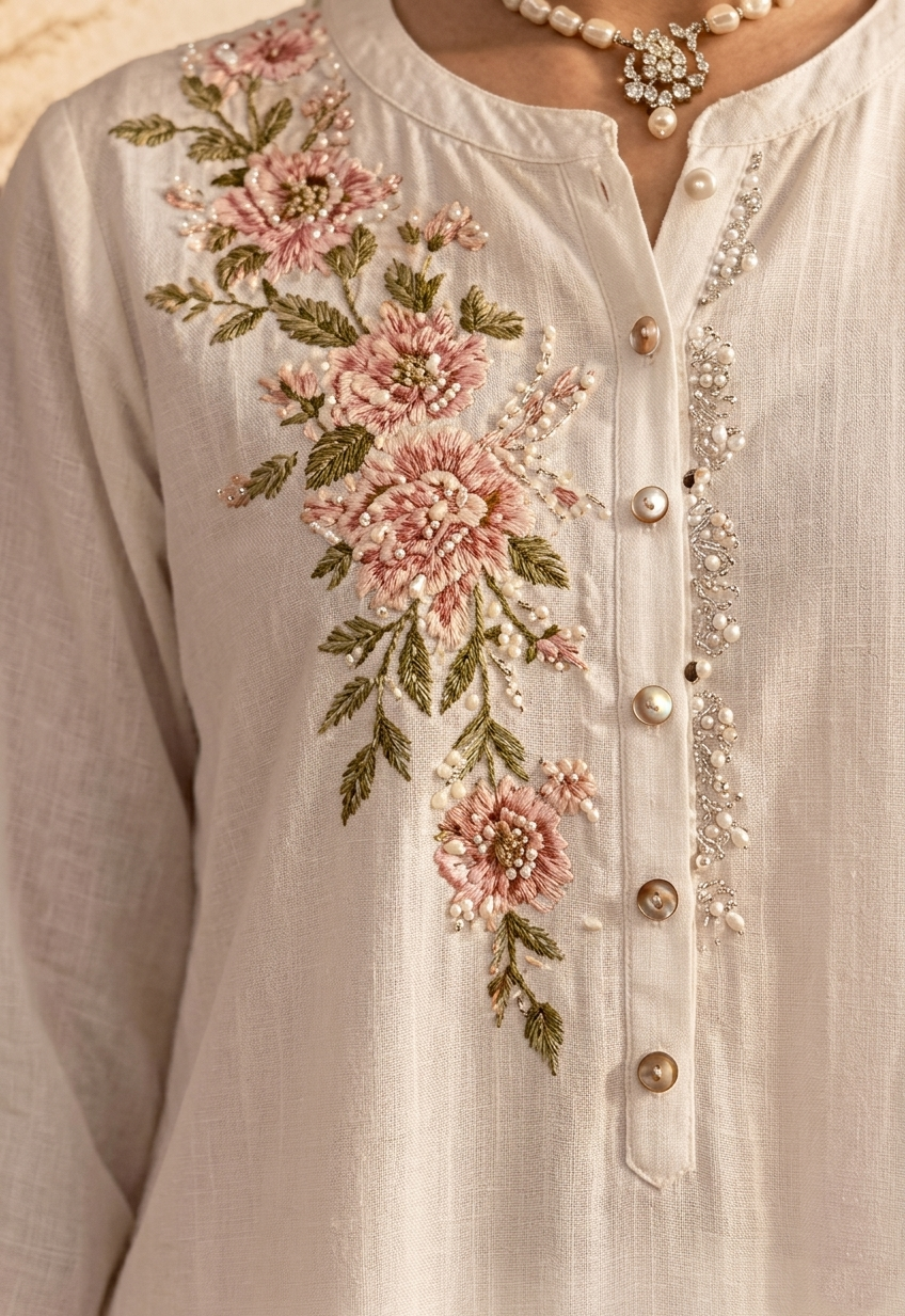 Elegant White Embroidered 2-Piece Suit