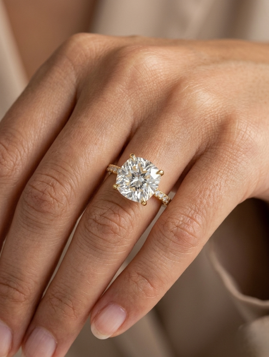 Gold-plated gemstone jewelry from Ashir Studio's Radiant Cushion collection featuring classic romance and opulent design.