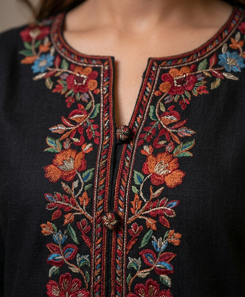 Elegant Black Embroidered 2-Piece Suit