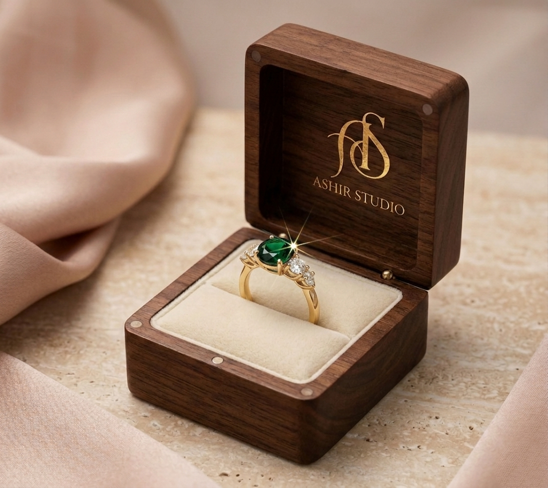Elegant emerald solitaire ring by Ashir Studio featuring 18K gold plating and tarnish-free jewelry design.