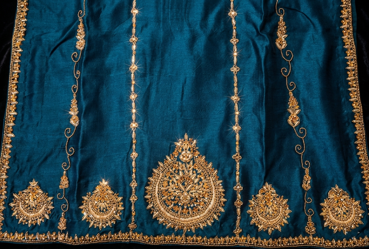 Heritage Elegance Silk Set – Ocean Teal & Gold Accent