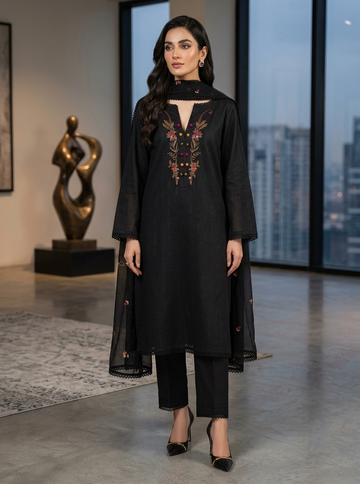 Elegant Black Embroidered 3-Piece Suit