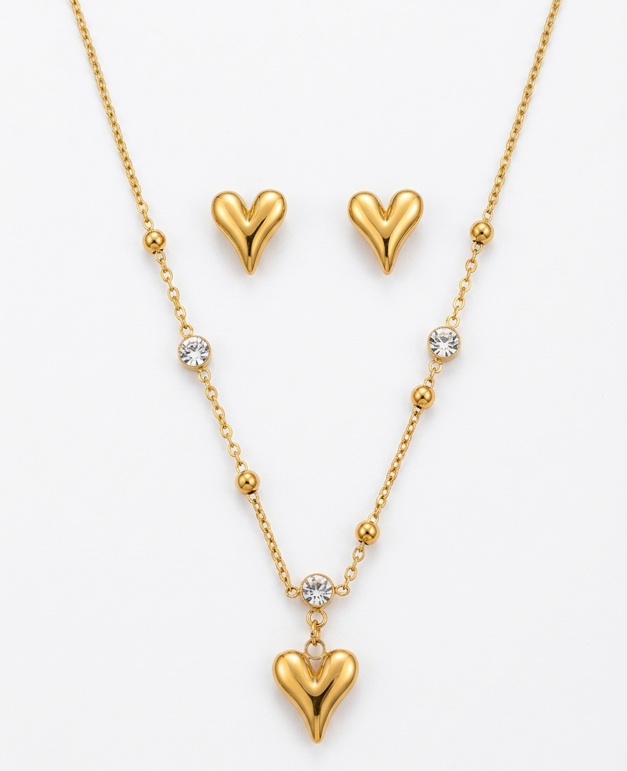 Heart-shaped jewelry set by Ashir Studio featuring elegant, stylish jewelry with intricate design and polished finish.