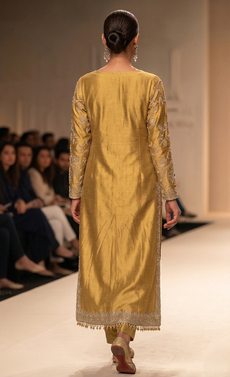 Runway Ochre Peshwas – Mustard Gold & Silver Flora