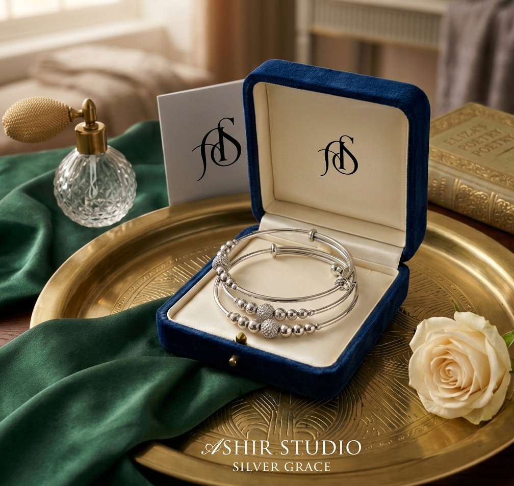 Elegant silver steel bracelet from Ashir Studio, showcasing intricate design and polished finish, perfect for jewelry collection.