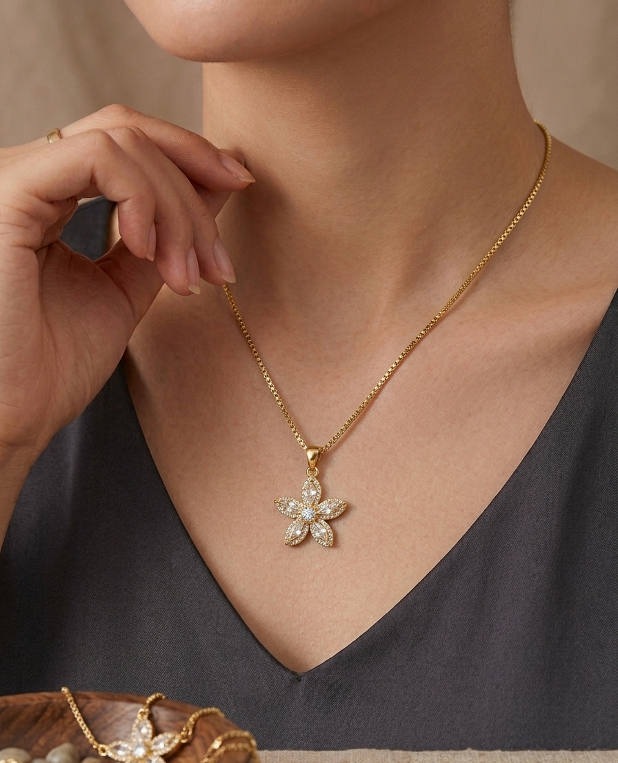 Silver star and flower necklace by Ashir Studio featuring a delicate pendant on a fine chain.