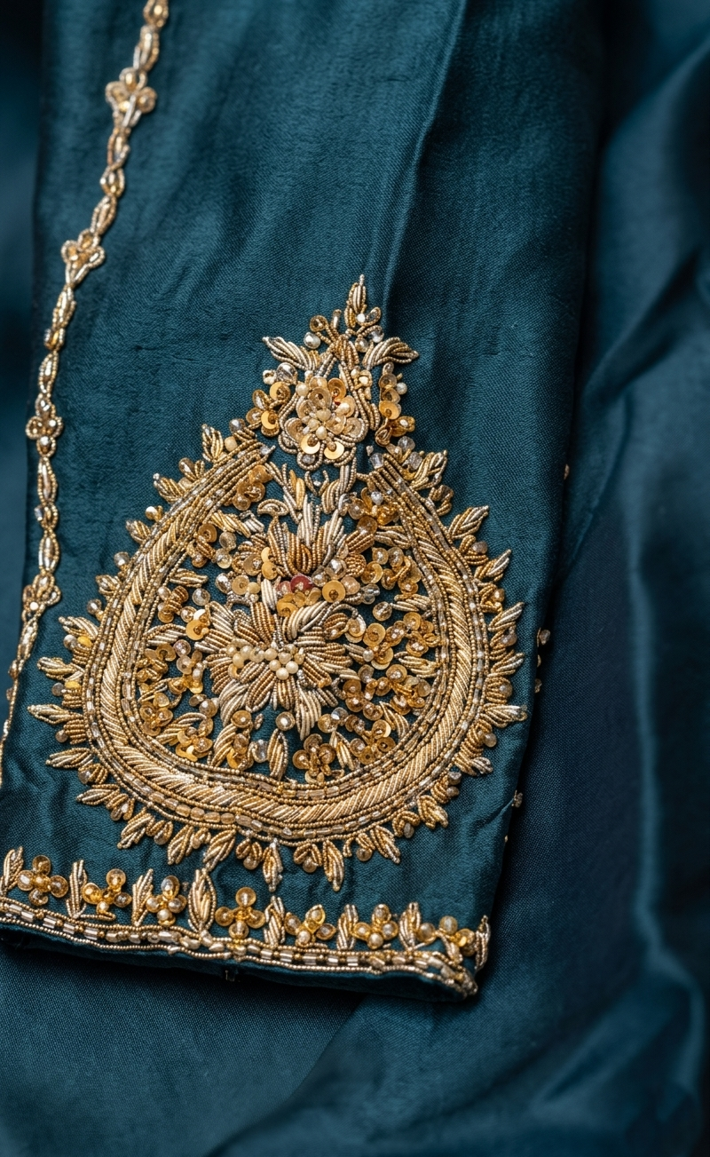 Heritage Elegance Silk Set – Ocean Teal & Gold Accent