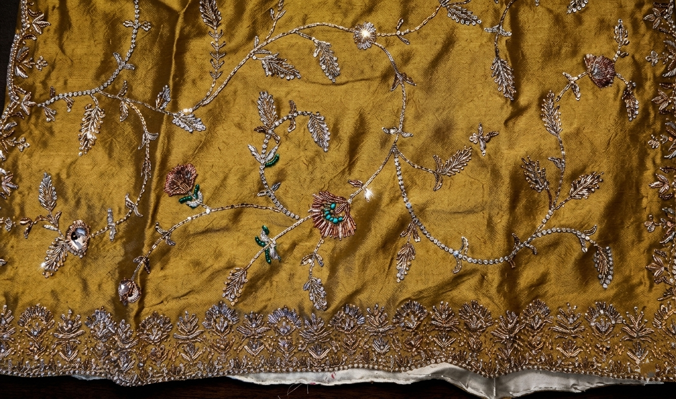 Runway Ochre Peshwas – Mustard Gold & Silver Flora