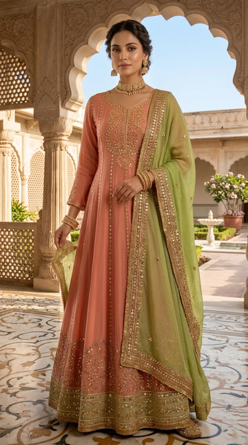 Pishwas – Pastel Peach & Lime Glow
