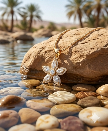 Silver star and flower necklace by Ashir Studio, featuring a delicate jewelry design with celestial and floral elements.