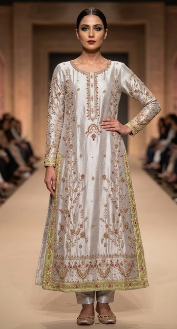 Majestic Ivory A-Line Set – Silver Glow & Olive Accent