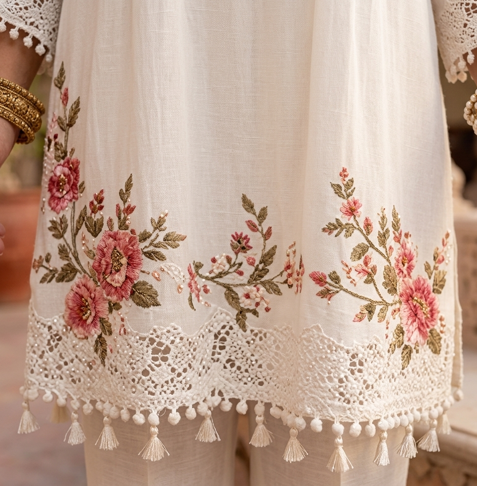 Elegant White Embroidered 2-Piece Suit